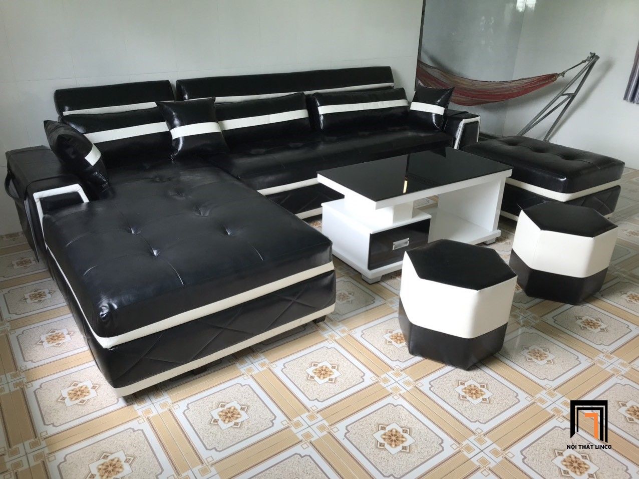 Bộ ghế sofa góc L da simili GT45 Blink 3m x 1m8 phối 2 màu