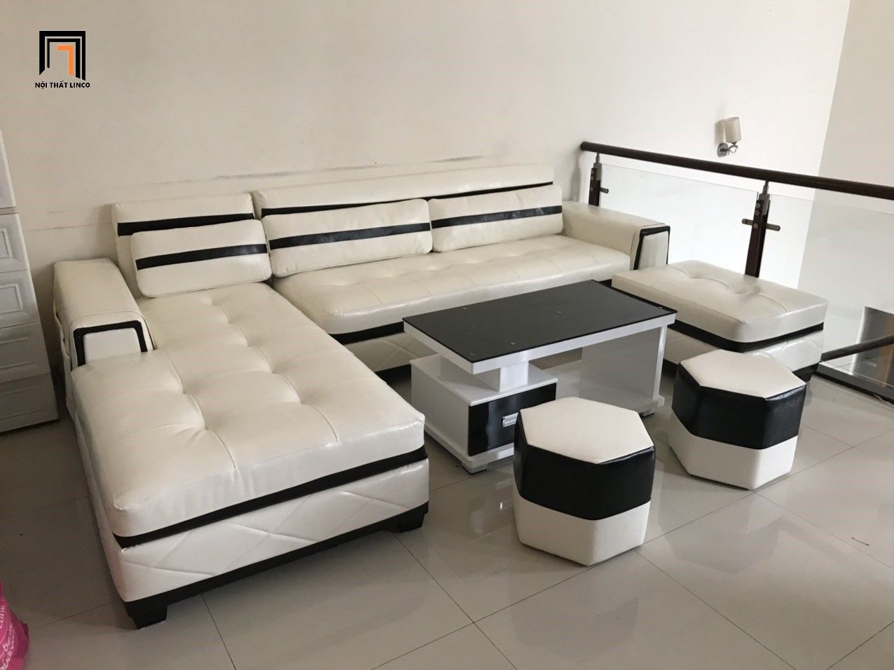 Bộ ghế sofa góc L da simili GT45 Blink 3m x 1m8 phối 2 màu