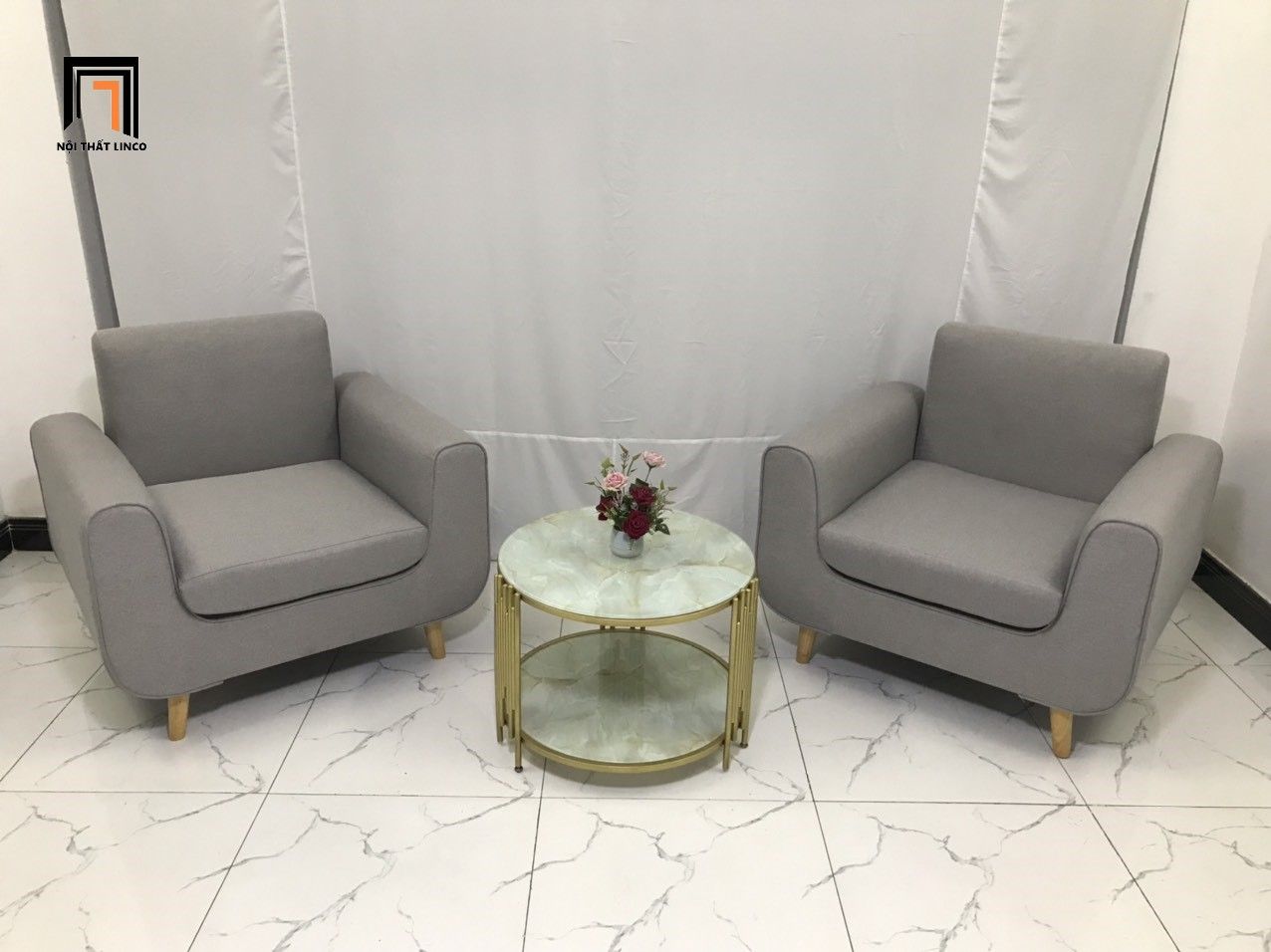Ghế sofa đơn phòng khách NS04 màu xám ghi trắng