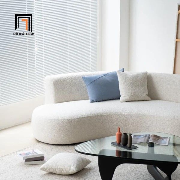 Sofa đơn cho cửa hàng, shop DT53 Olivia vải lông cừu trắng kem