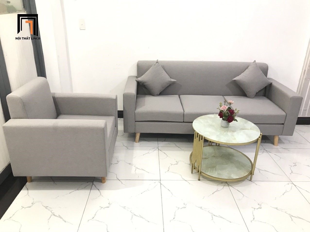 Set ghế sofa băng màu xám ghi trắng NS05 cho văn phòng giá rẻ