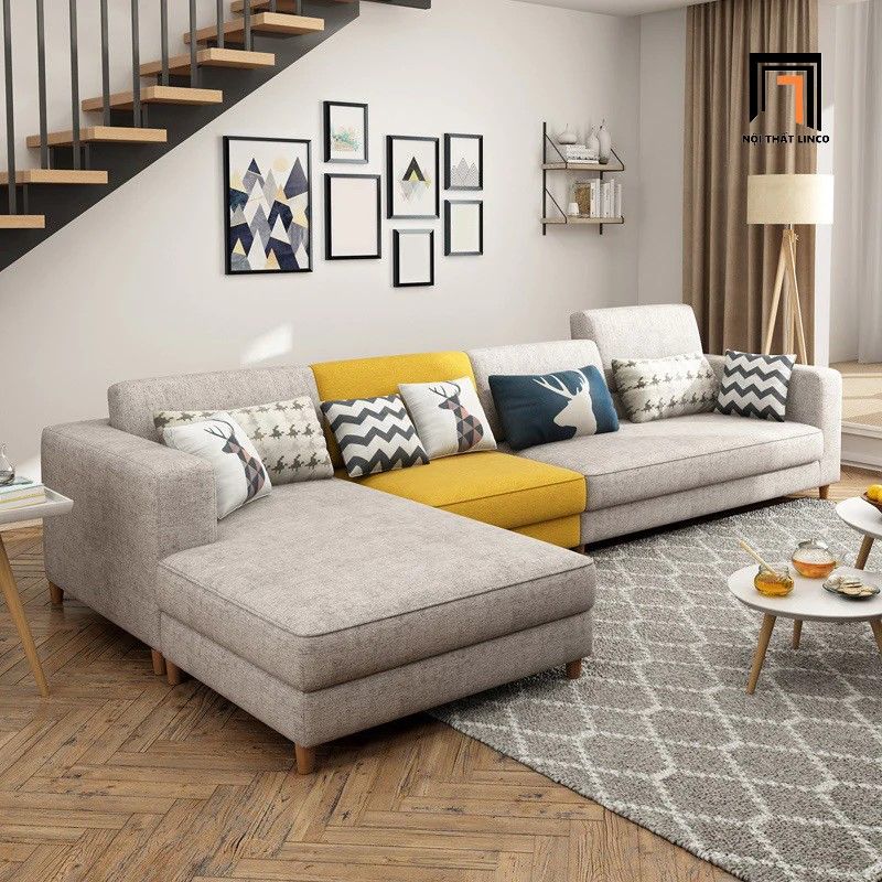 Bộ ghế sofa góc L phòng khách lớn GT161 Charles 3m x 1m6 vải nỉ