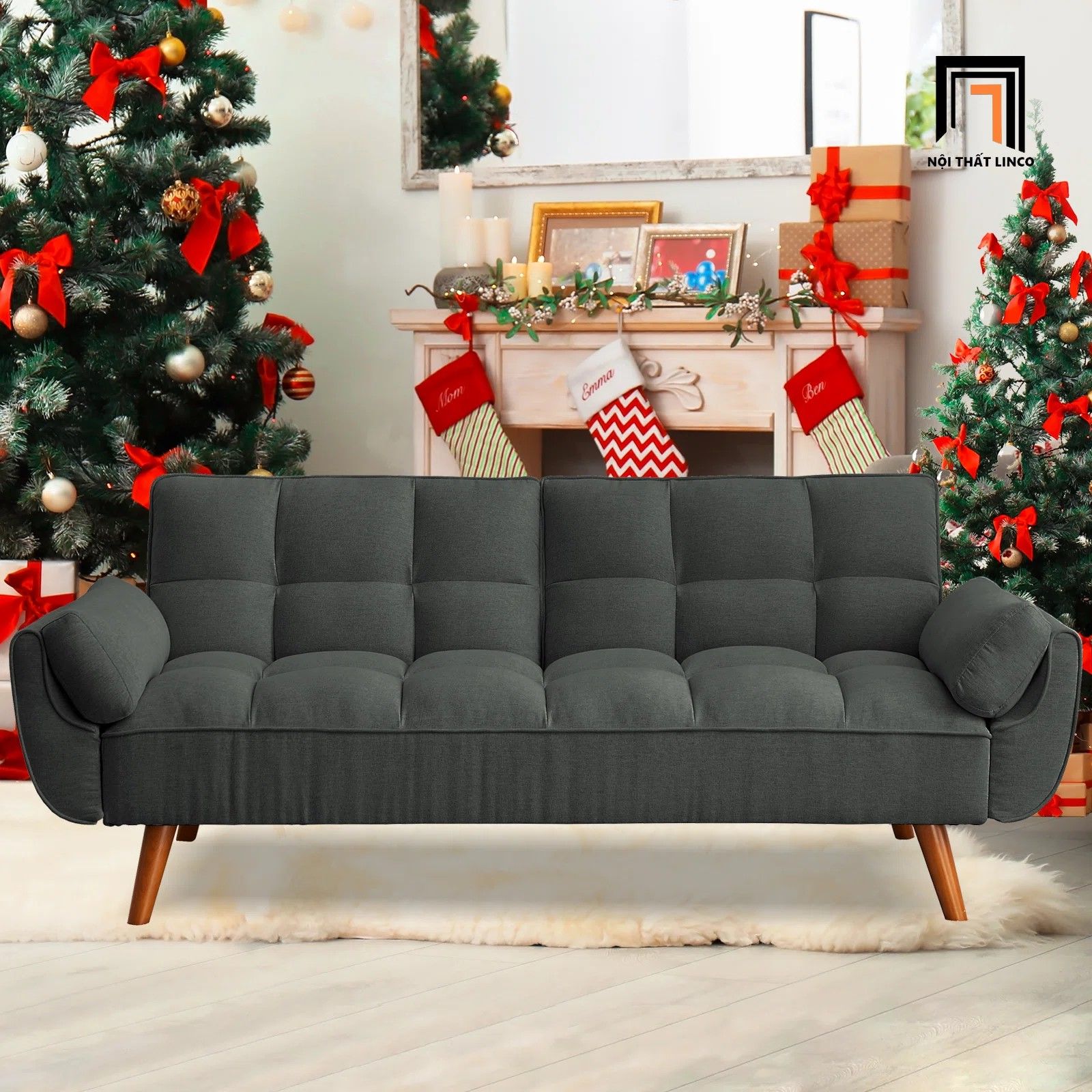 Ghế sofa giường xinh xắn GB74 Kazal 2m vải nỉ xanh lá