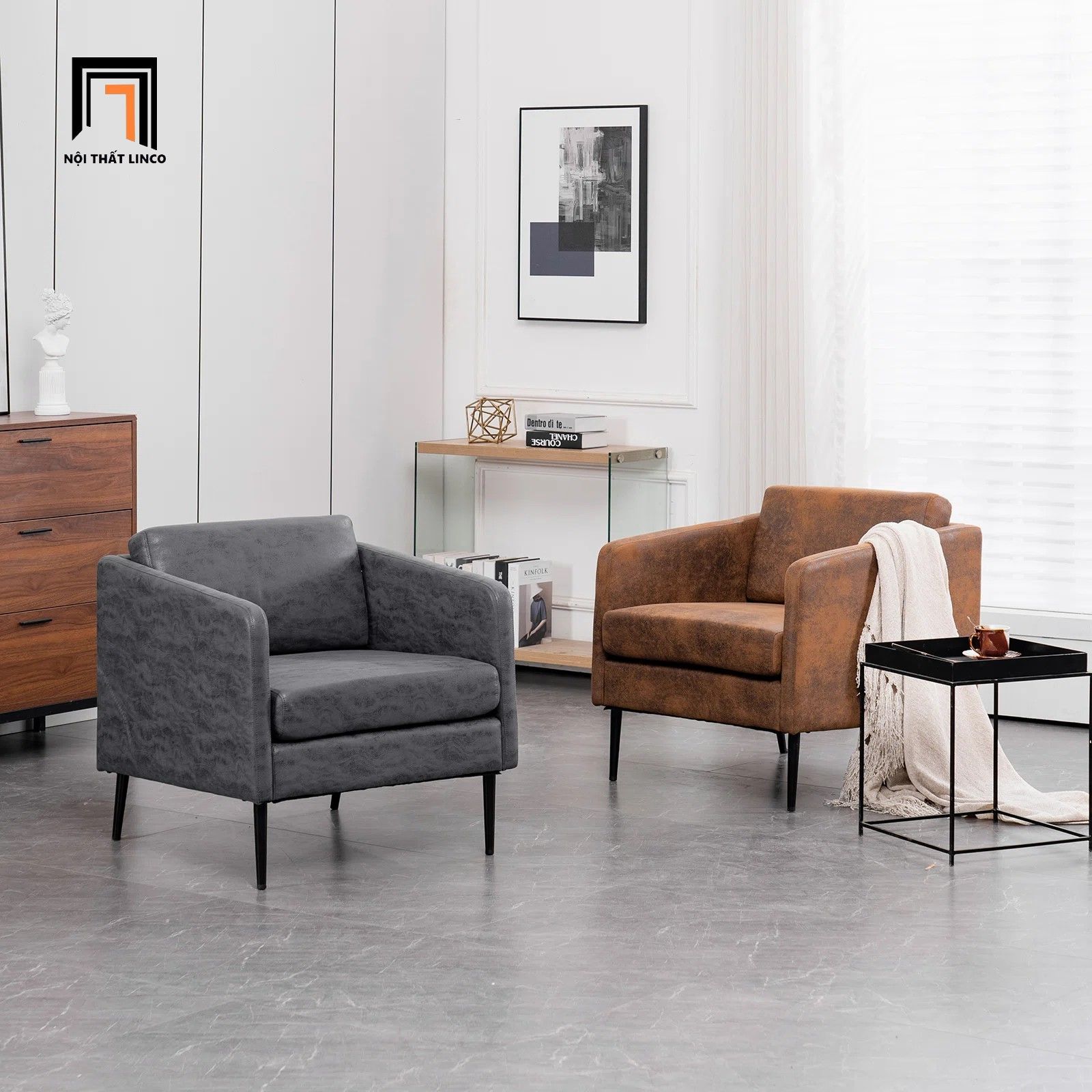 Ghế sofa đơn 1 nệm ngồi DT87 Raionna cho văn phòng da giả
