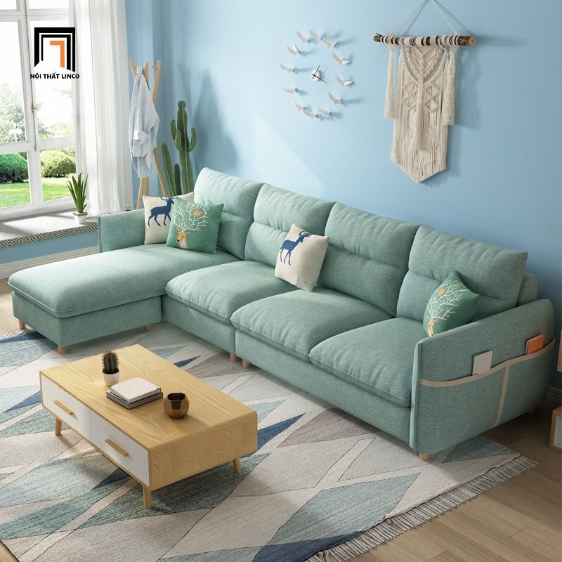 Ghế sofa góc màu xanh dương 2m9 x 1m6 GT227 Dubro giá rẻ