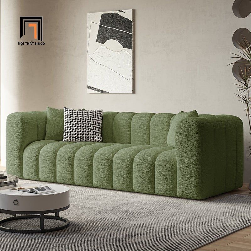 Ghế sofa băng xinh xắn BT267 Kaisei 2m vải lông cừu trắng kem