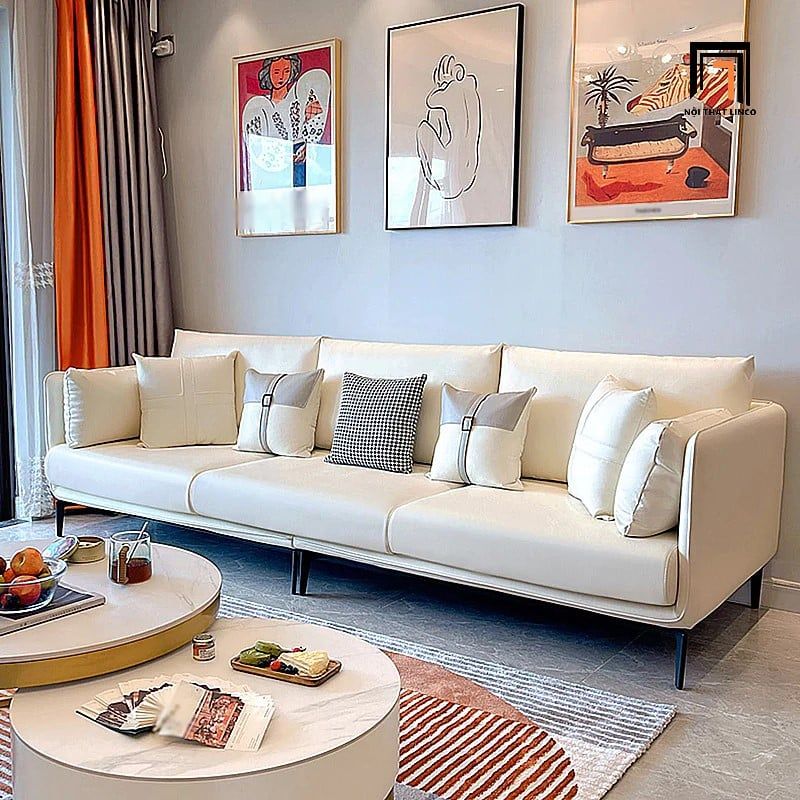 Ghế sofa băng da công nghiệp BT196 Dumas dài 2m4 trắng kem