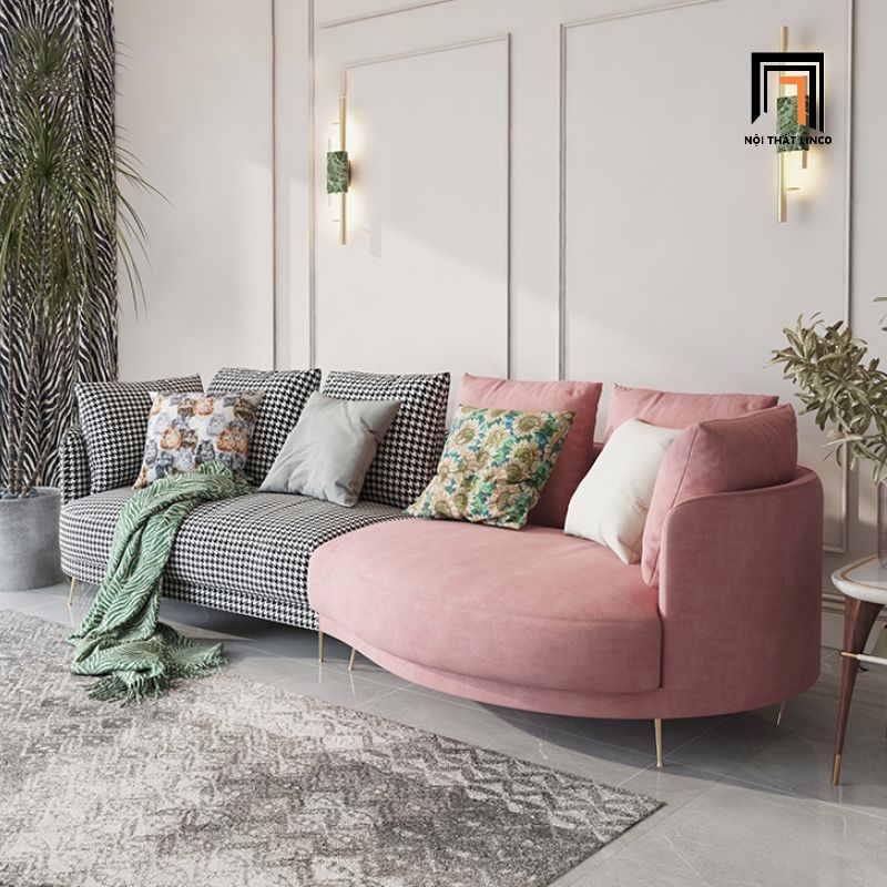 Sofa băng cong trang trí shop tiệm BT251 Shelby 2m6 vải nỉ cam