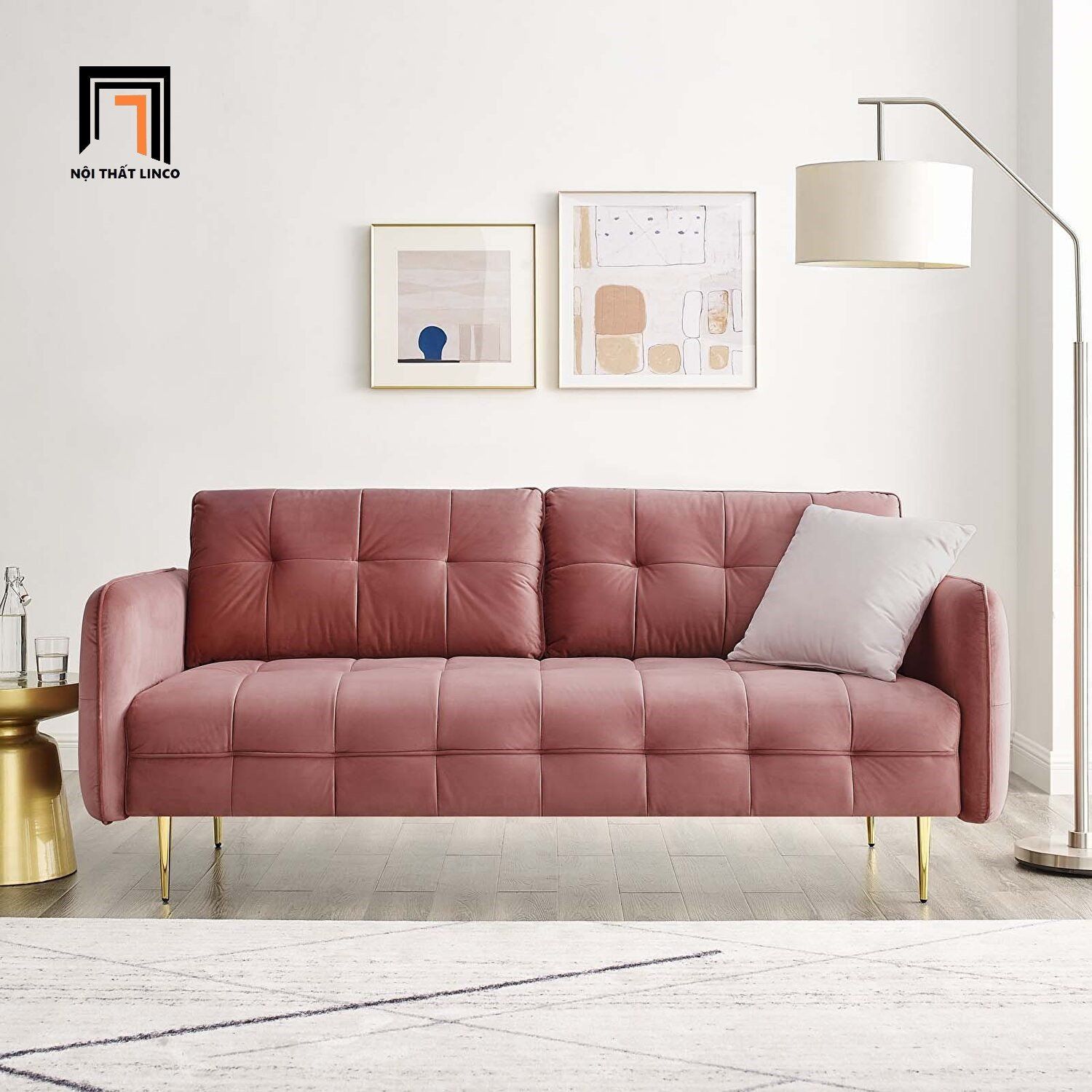 Ghế sofa băng dài 1m9 BT98 Cameron 1m9 vải nỉ xanh lá