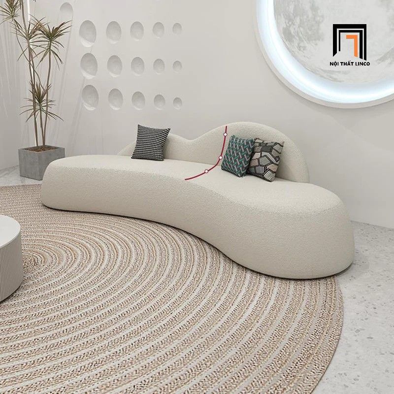 Bộ ghế sofa cong xinh xắn KT106 Gondrin vải lông cừu xinh