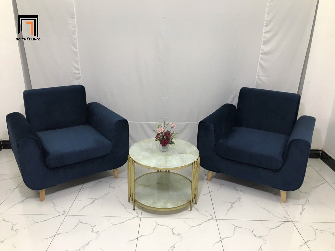 Ghế sofa đơn đọc sách thư giãn NS04 màu xanh đậm vải nhung