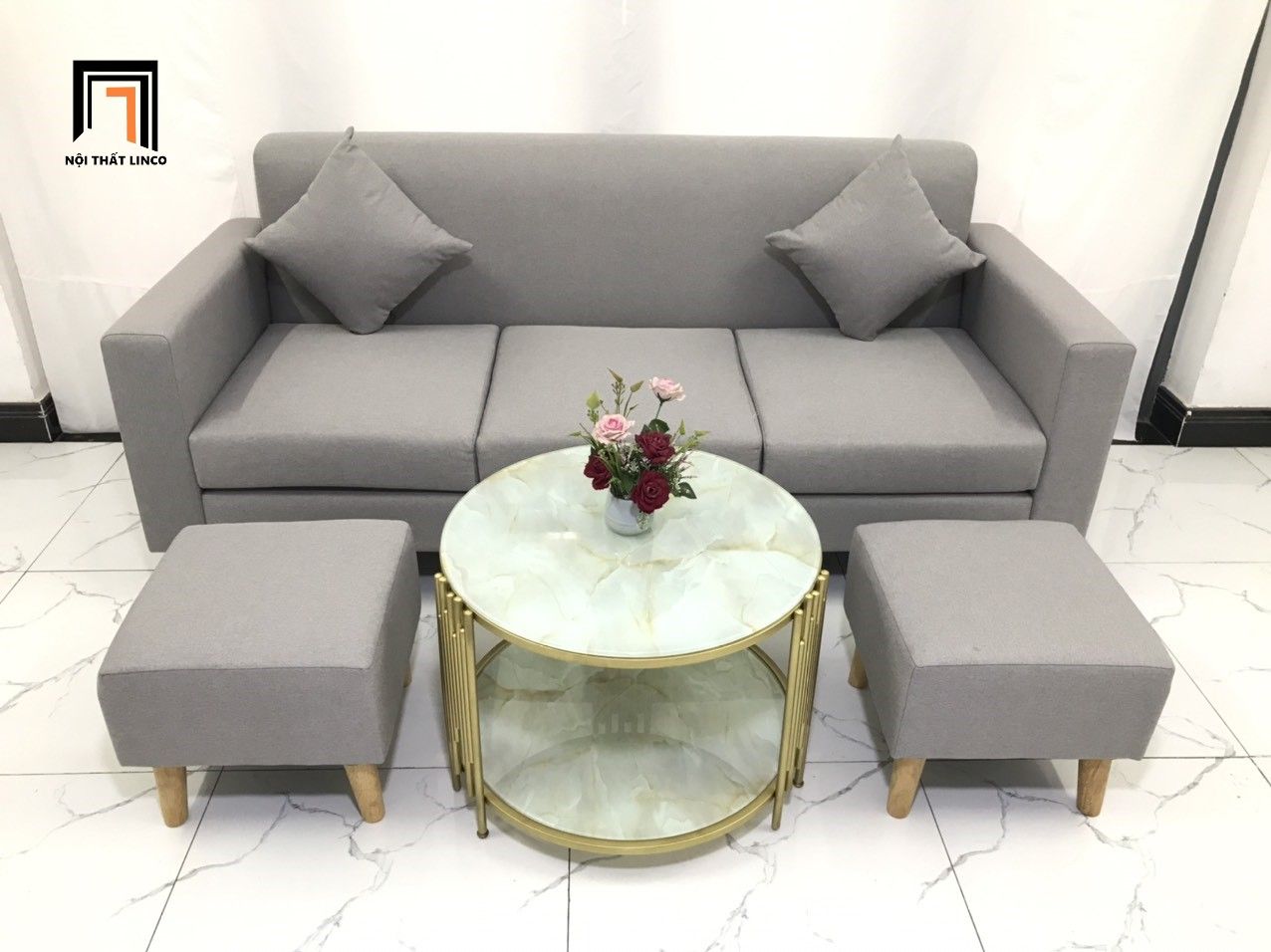 Bộ ghế sofa băng NS05 dài 1m9 giá rẻ màu xám ghi trắng