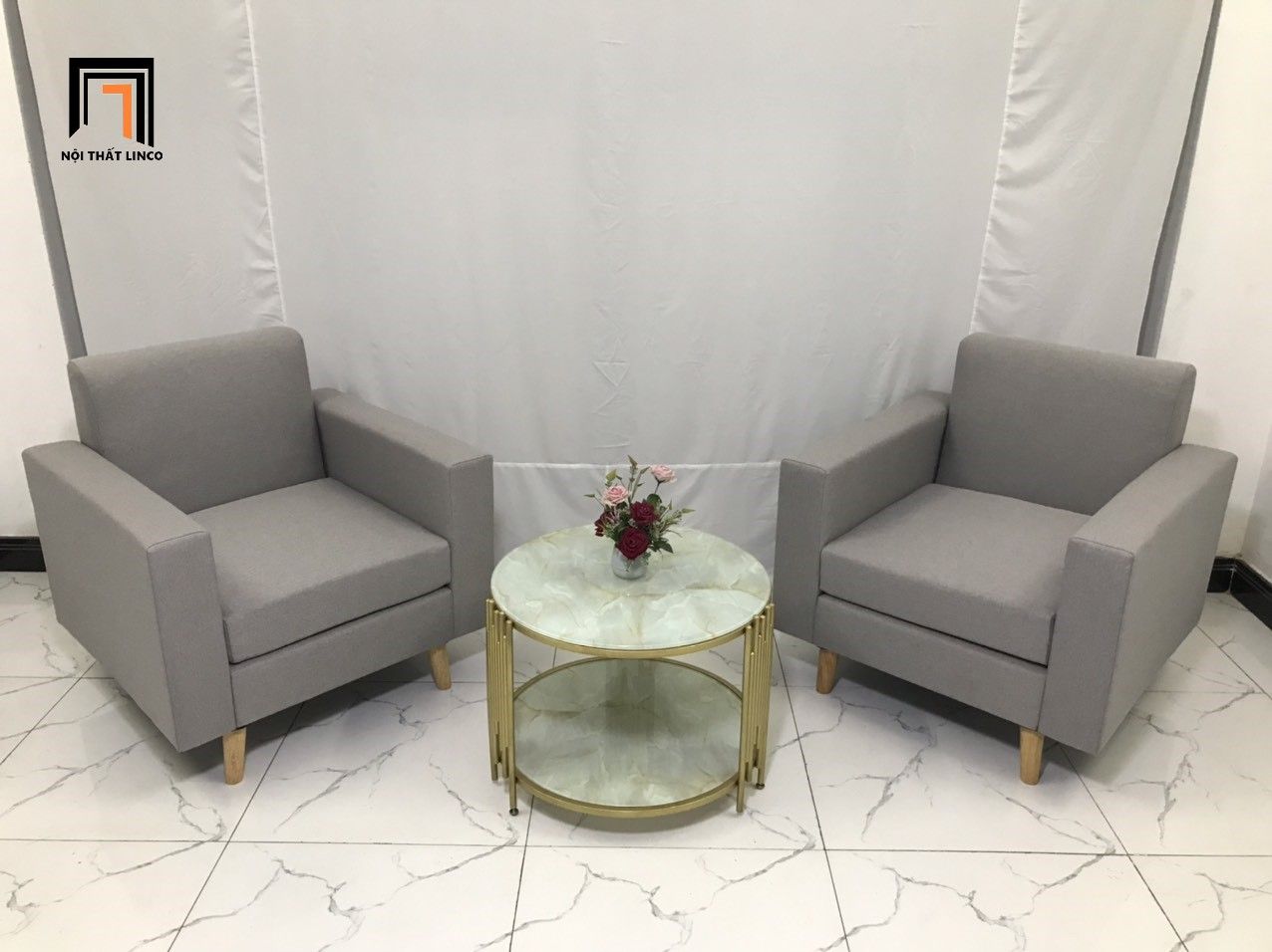 Ghế đơn sofa phòng khách NS05 giá rẻ xám trắng vải bố