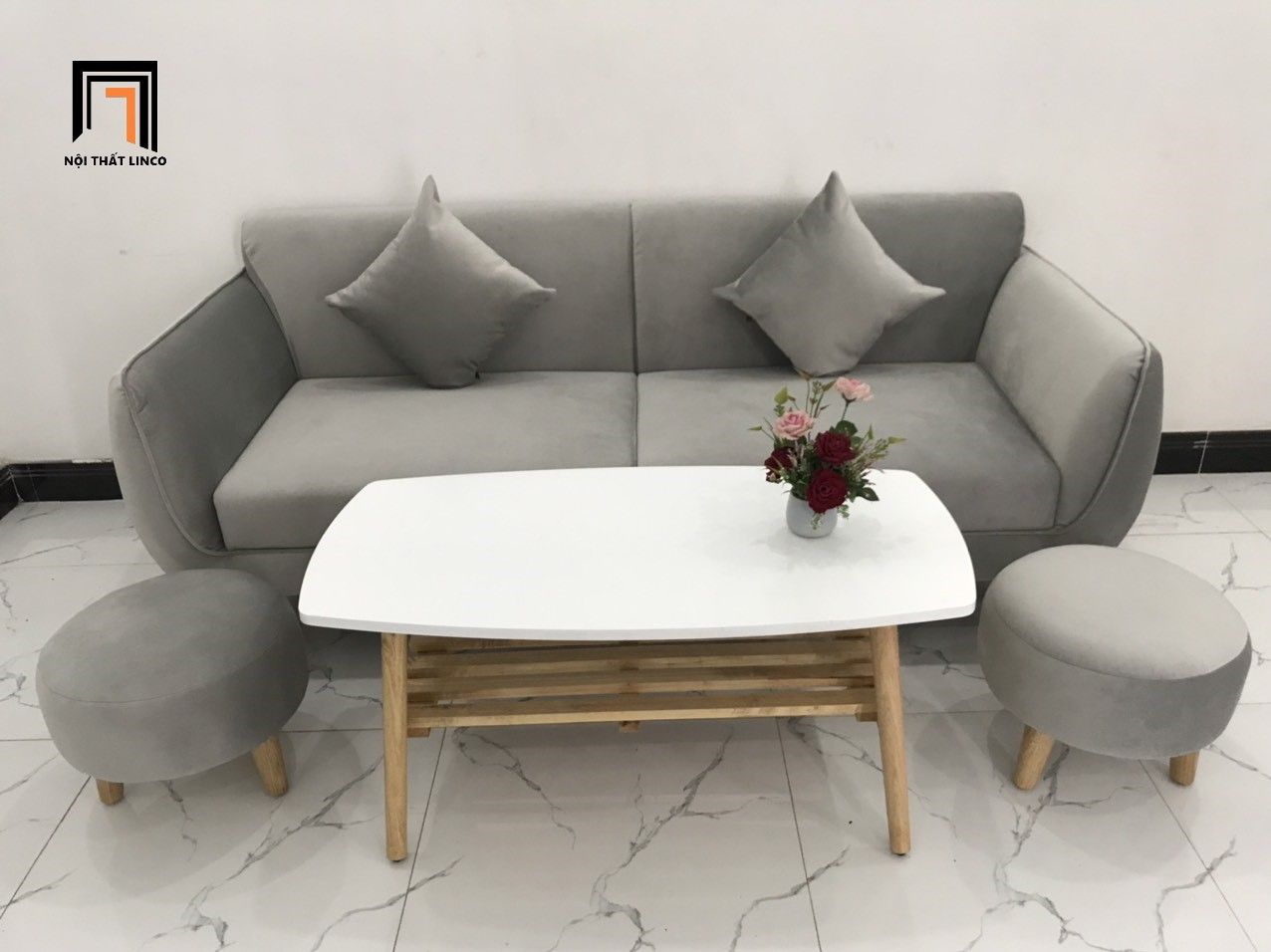 Ghế sofa băng BB dài 1m9 xám vải nhung đẹp hiện đại