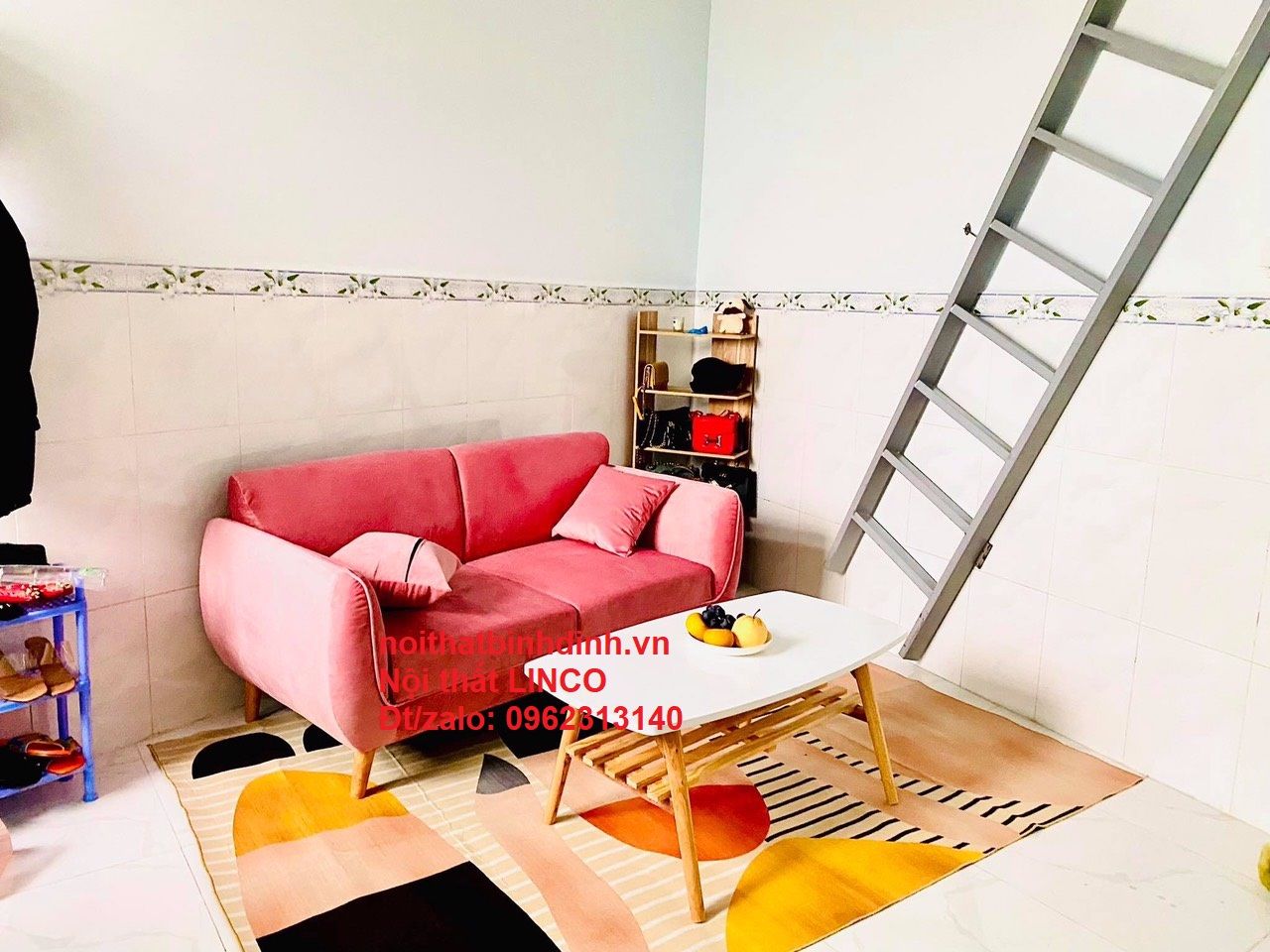Ghế sofa băng BB dài 1m9 màu hồng phấn vải nhung giá rẻ