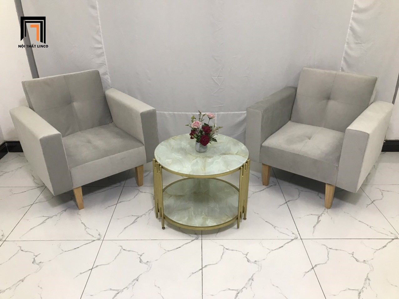 Ghế sofa đơn hiện đại NS02 màu xám tro vải nhung