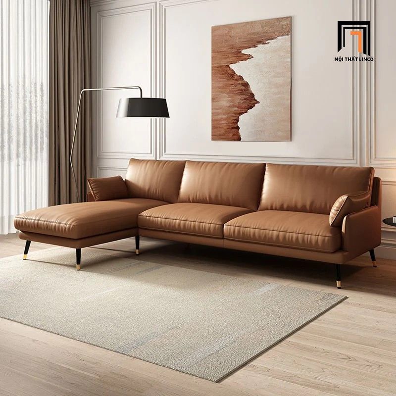 Bộ ghế sofa góc da giả màu nâu GT213 Peoria 2m4 x 1m6 cao cấp