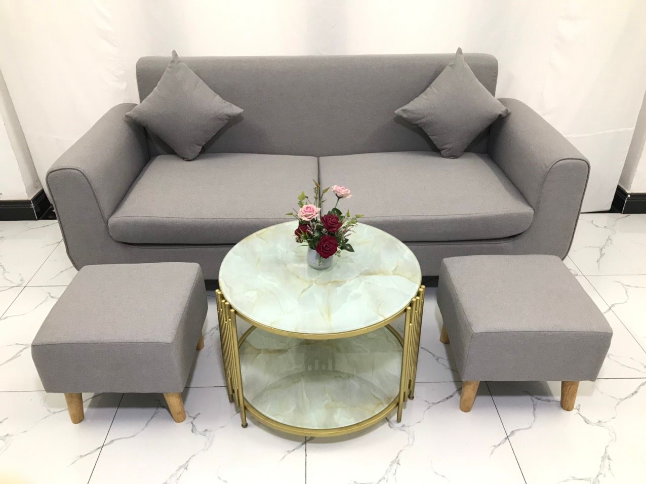 Bộ ghế sofa băng 1m9 NS04 màu xám ghi cho căn hộ chung cư