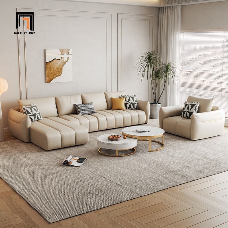 Sofa góc L da Pu trắng kem GT209 Sikeh 2m9 x 1m6 sang trọng