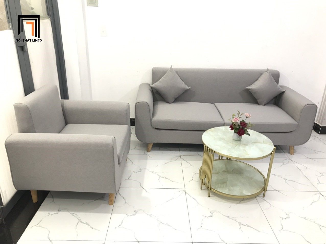 Set ghế sofa băng phòng khách NS04 hiện đại xám trắng