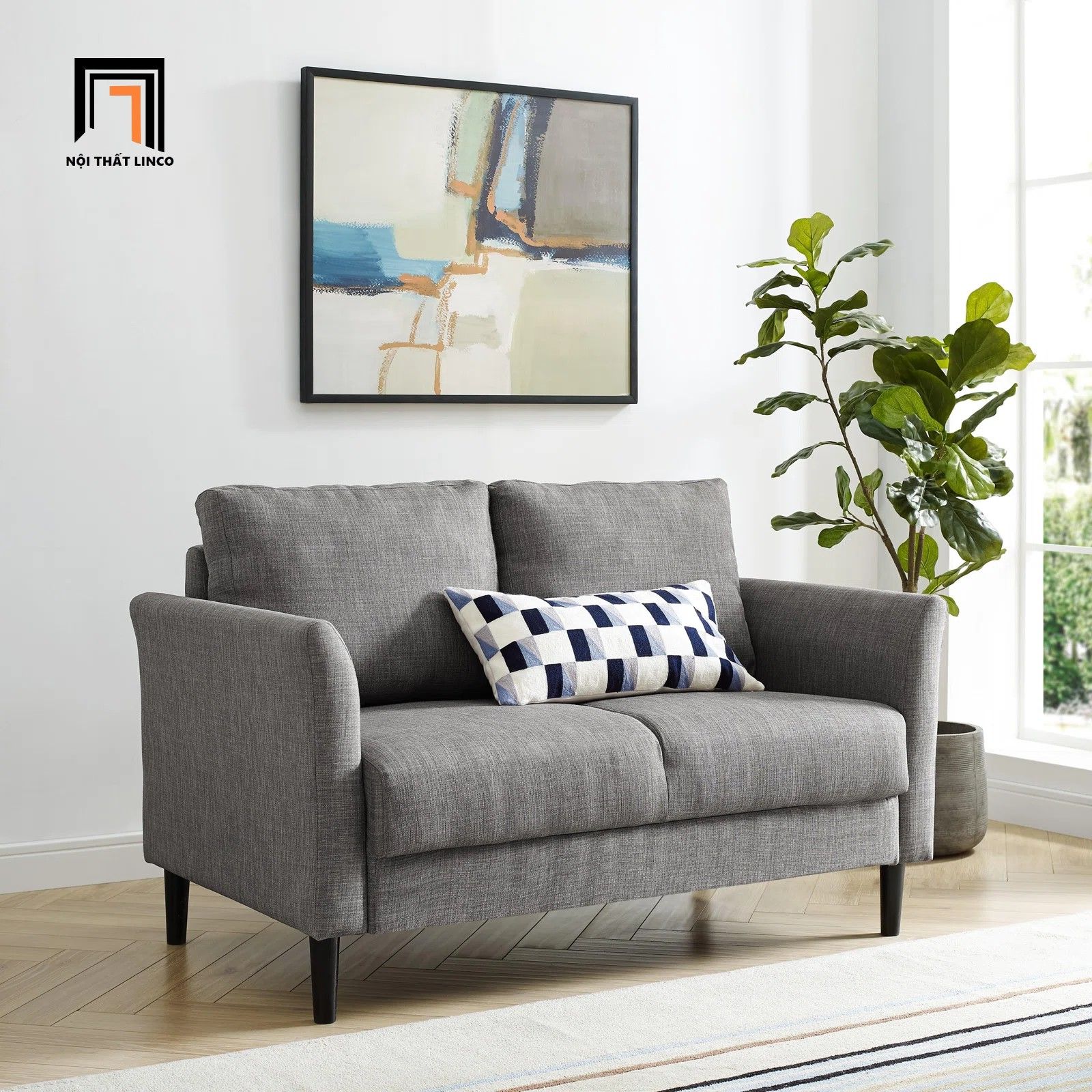 Bộ ghế sofa vải bố xám đậm KT128 Marouso văn phòng làm việc