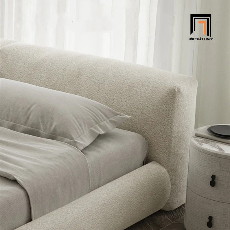 Giường ngủ bọc vải nỉ trắng kem giá rẻ GN48 Amos cho gia đình