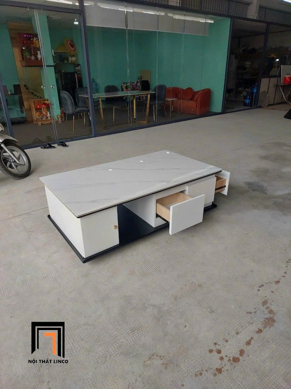 Bàn sofa phòng khách chung cư BTPK83 Slater 1m mặt đá trắng