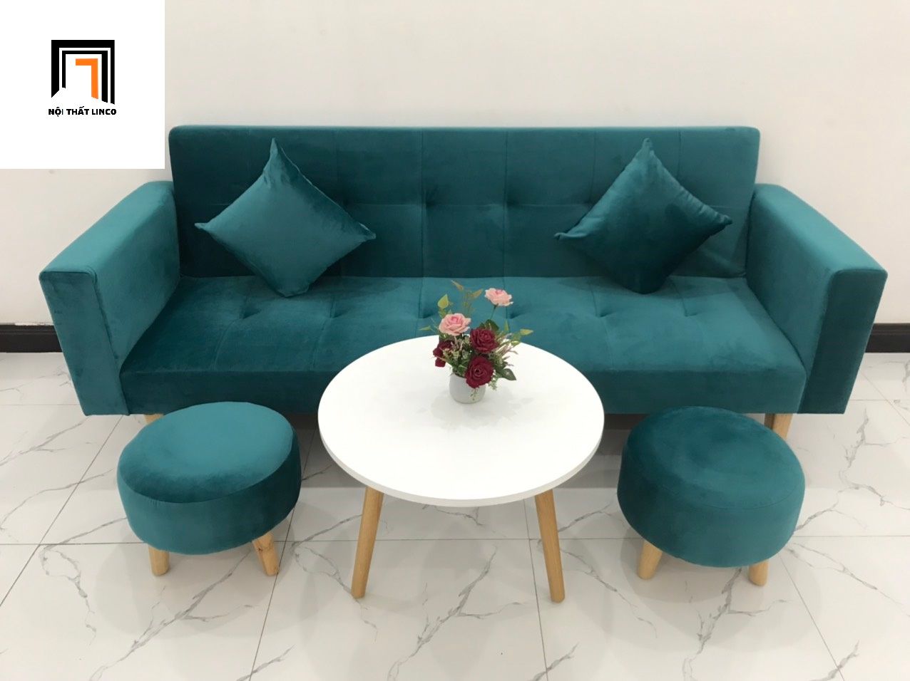 Bộ ghế sofa giường thông minh BTV dài 2m xanh lá vải nhung
