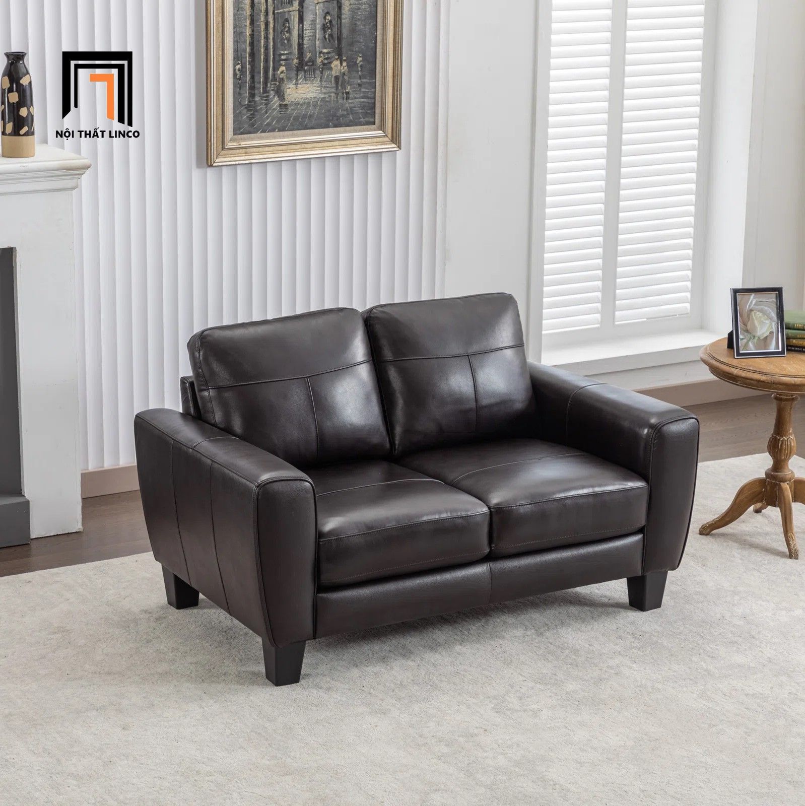 Bộ 2 ghế sofa gia đình KT143 Namara bọc da công nghiệp nâu