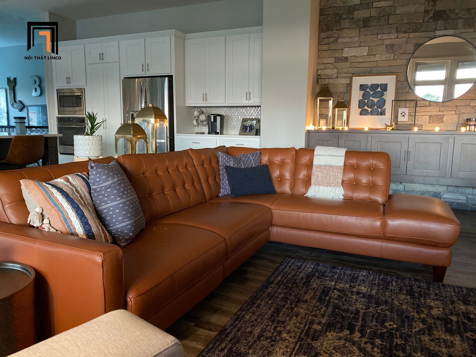 Bộ ghế sofa góc L GT17 Toranado 2m4 x 2m giật nút sang trọng