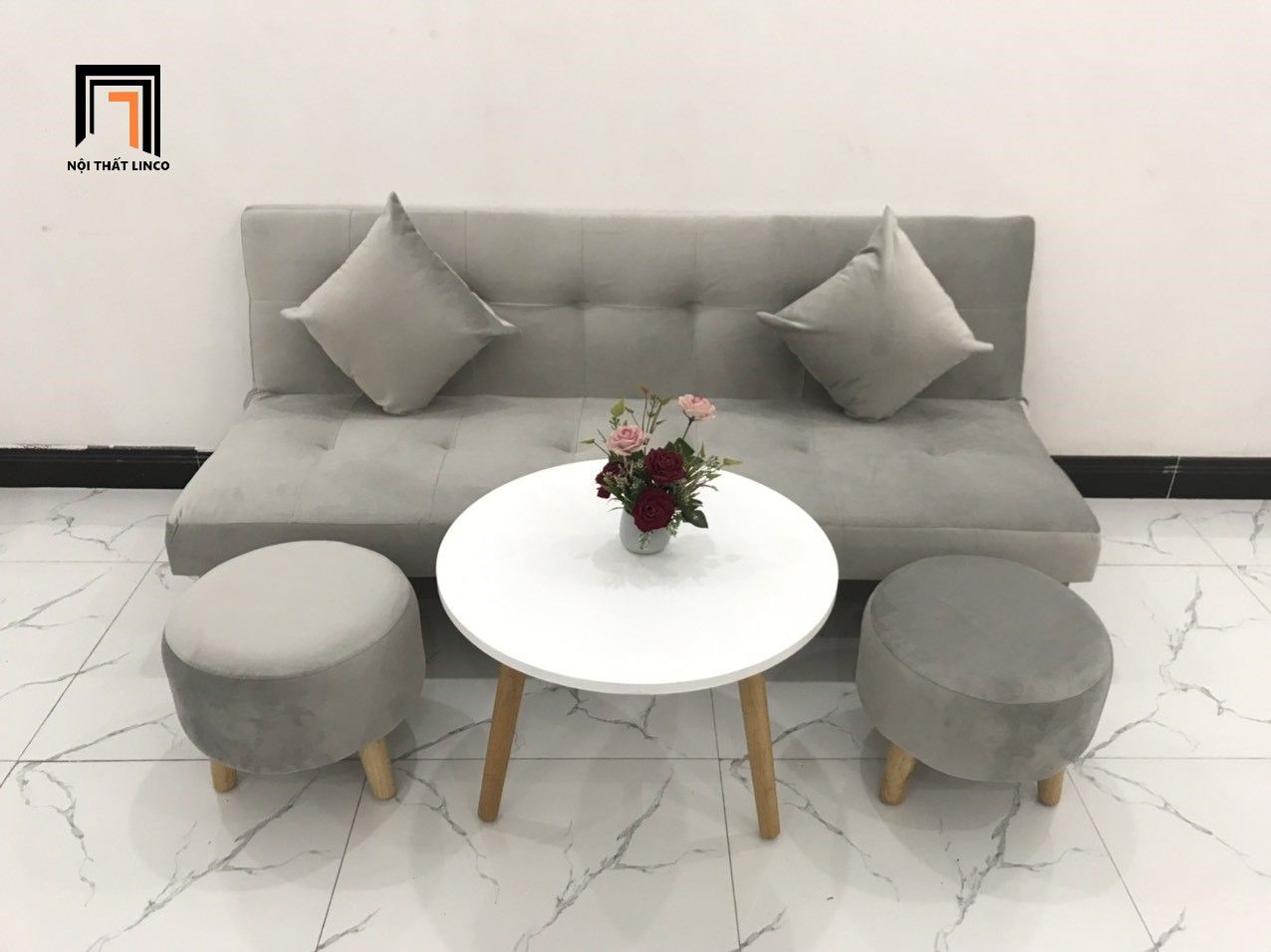 Ghế sofa giường thông minh xám vải nhung giá rẻ màu xanh ngọc