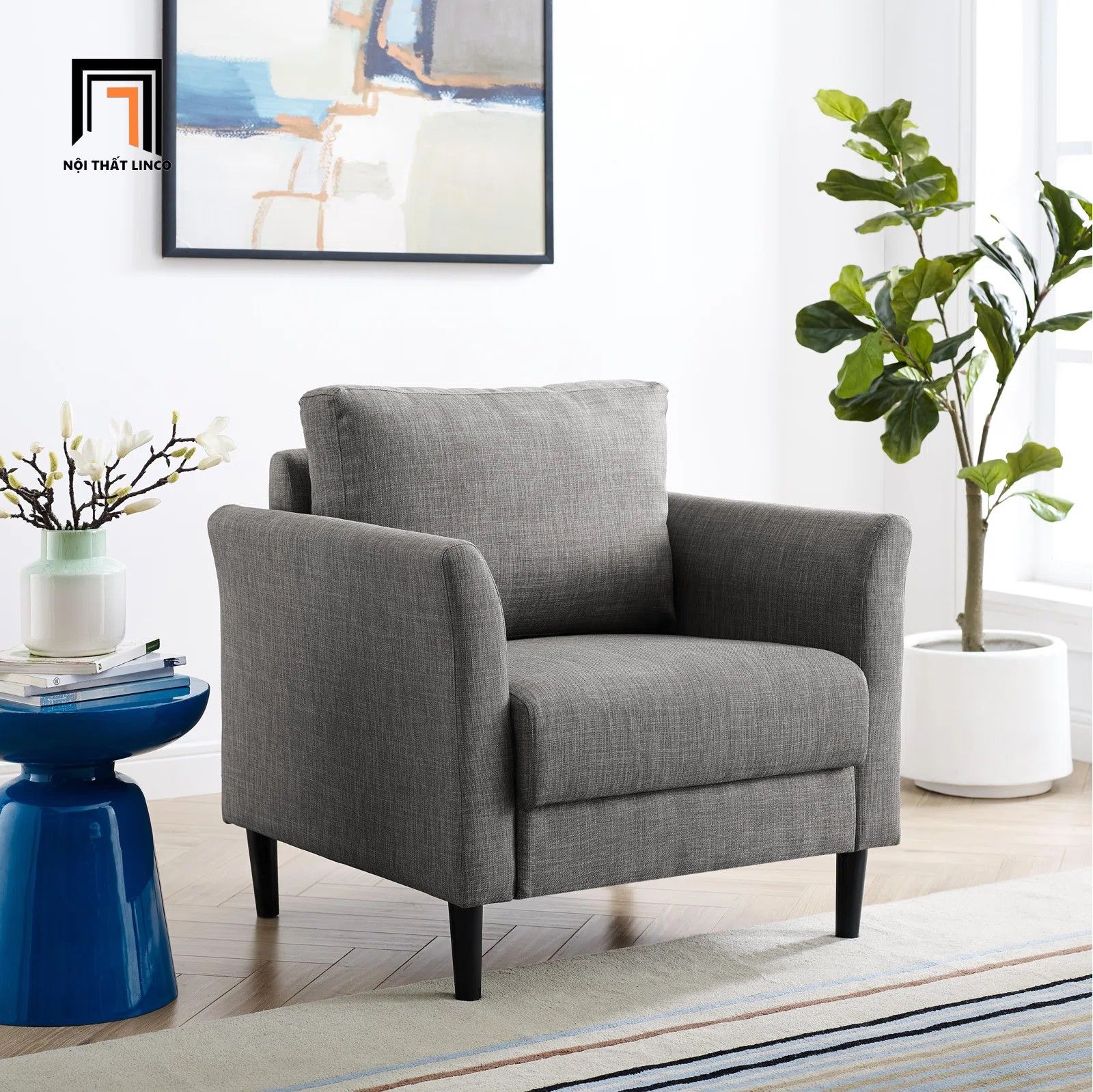 Bộ ghế sofa vải bố xám đậm KT128 Marouso văn phòng làm việc