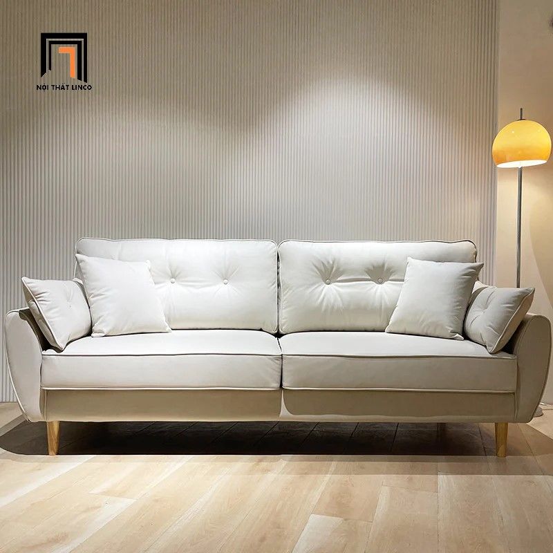 Bộ ghế sofa gia đình vải nỉ bố KT77 Dropy màu be xinh xắn