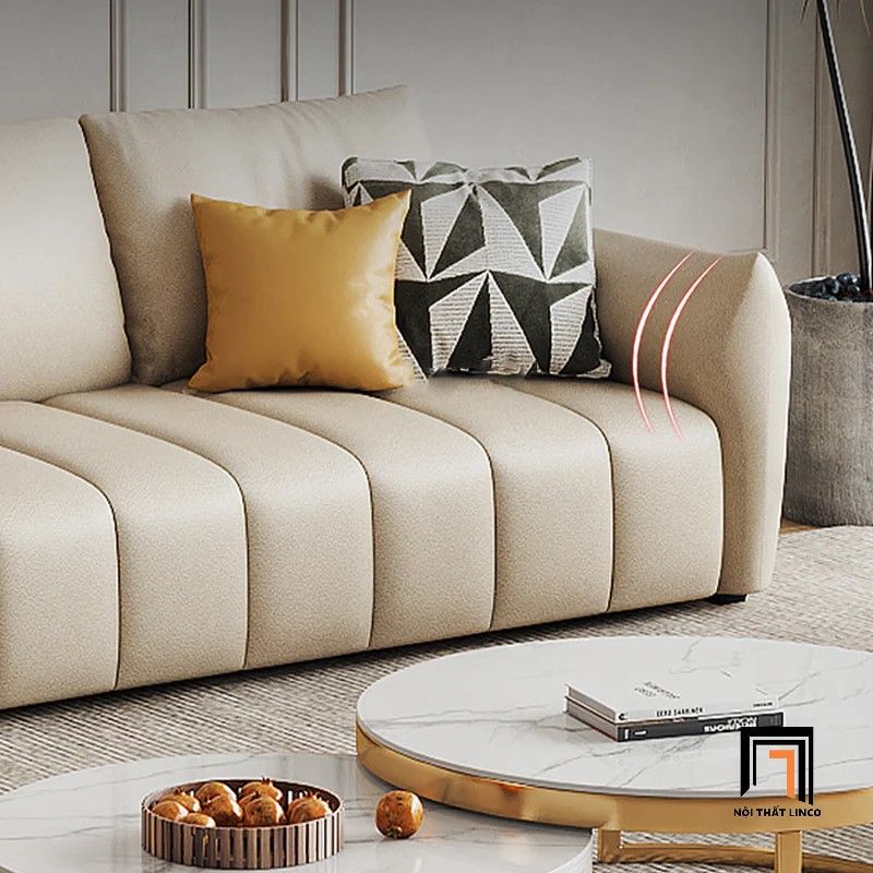 Sofa góc L da Pu trắng kem GT209 Sikeh 2m9 x 1m6 sang trọng