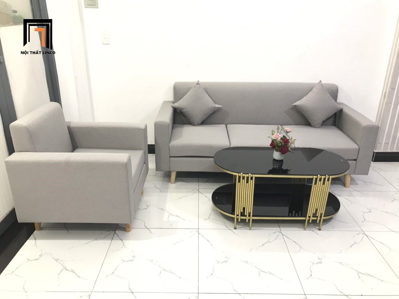 Set ghế sofa băng màu xám ghi trắng NS05 cho văn phòng giá rẻ
