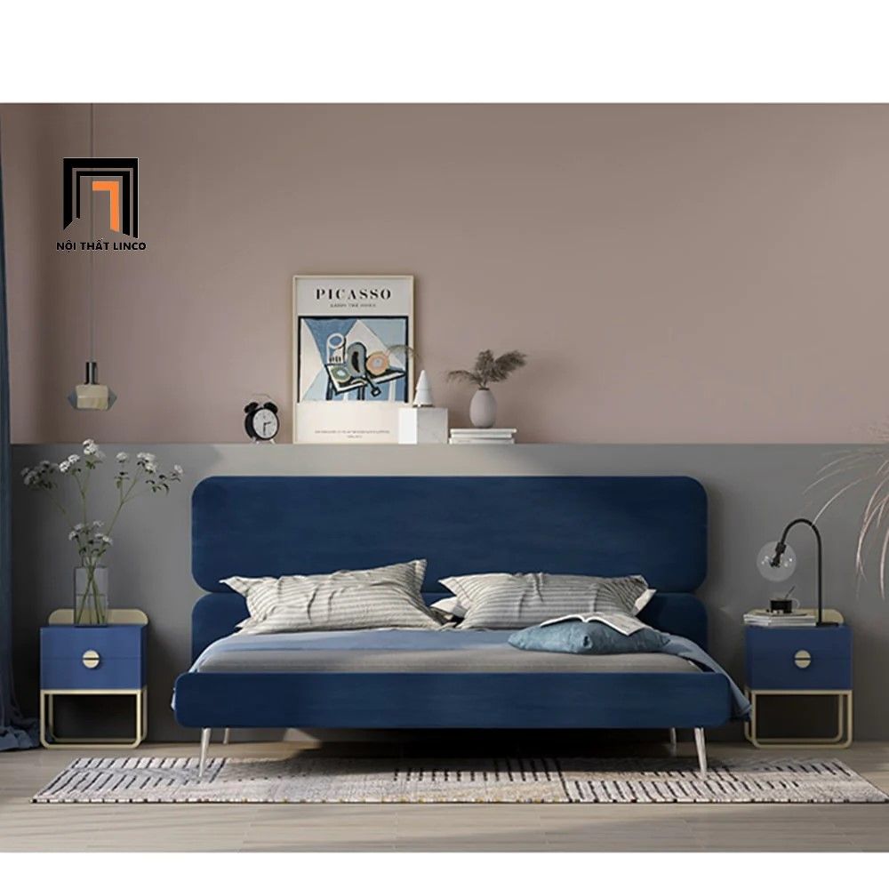 Giường ngủ vải nỉ màu đen GN46 Daryl kiểu dáng basic giá rẻ