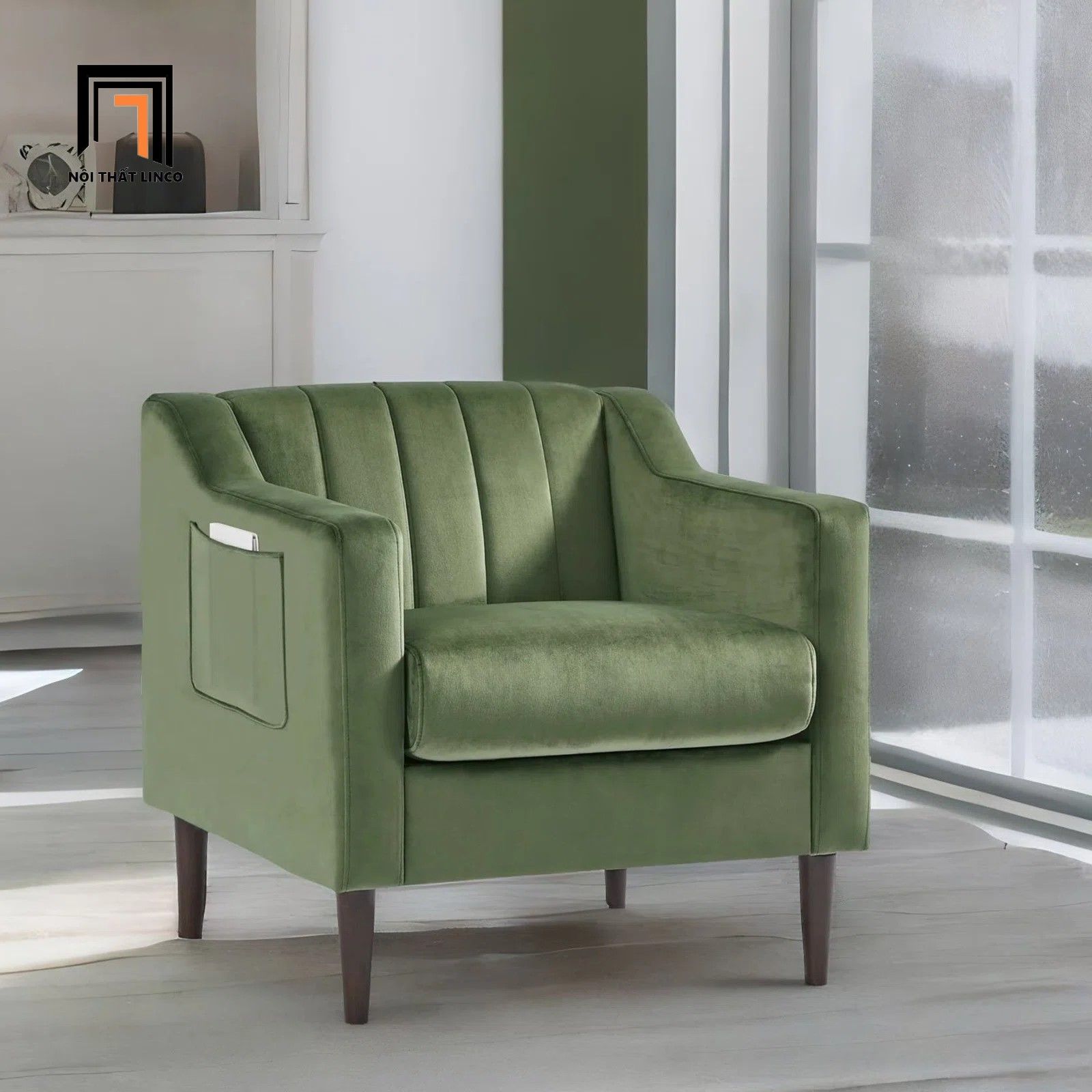 Bộ ghế sofa gia đình vải nhung xanh lá KT131 Perrytown giá rẻ