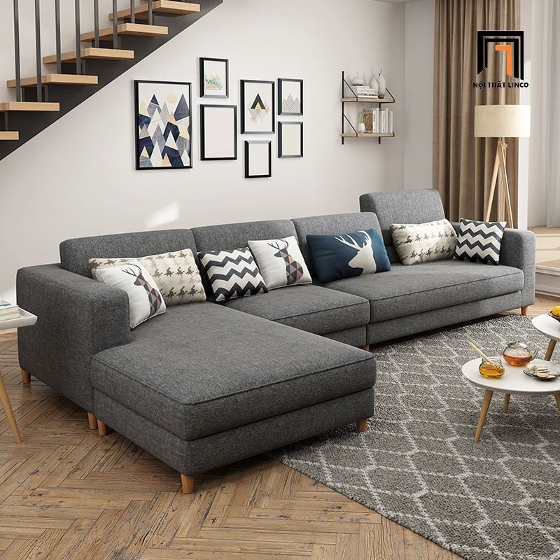 Bộ ghế sofa góc L phòng khách lớn GT161 Charles 3m x 1m6 vải nỉ