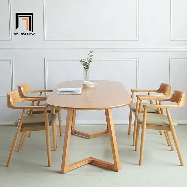 Bộ bàn ghế ăn hình oval 4 chỗ 48-KH4-G32-B92Oval gỗ cao su
