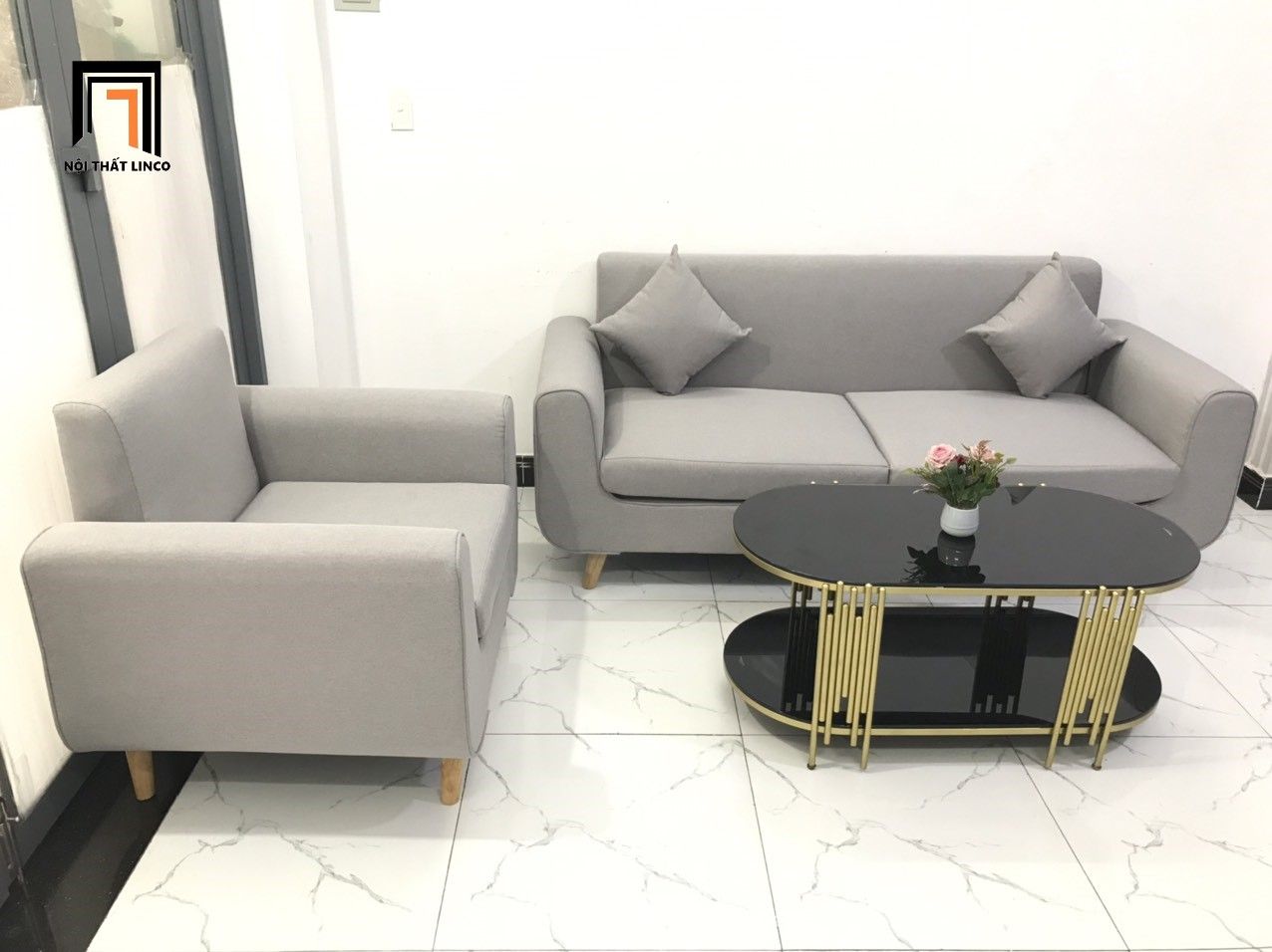 Set ghế sofa băng phòng khách NS04 hiện đại xám trắng