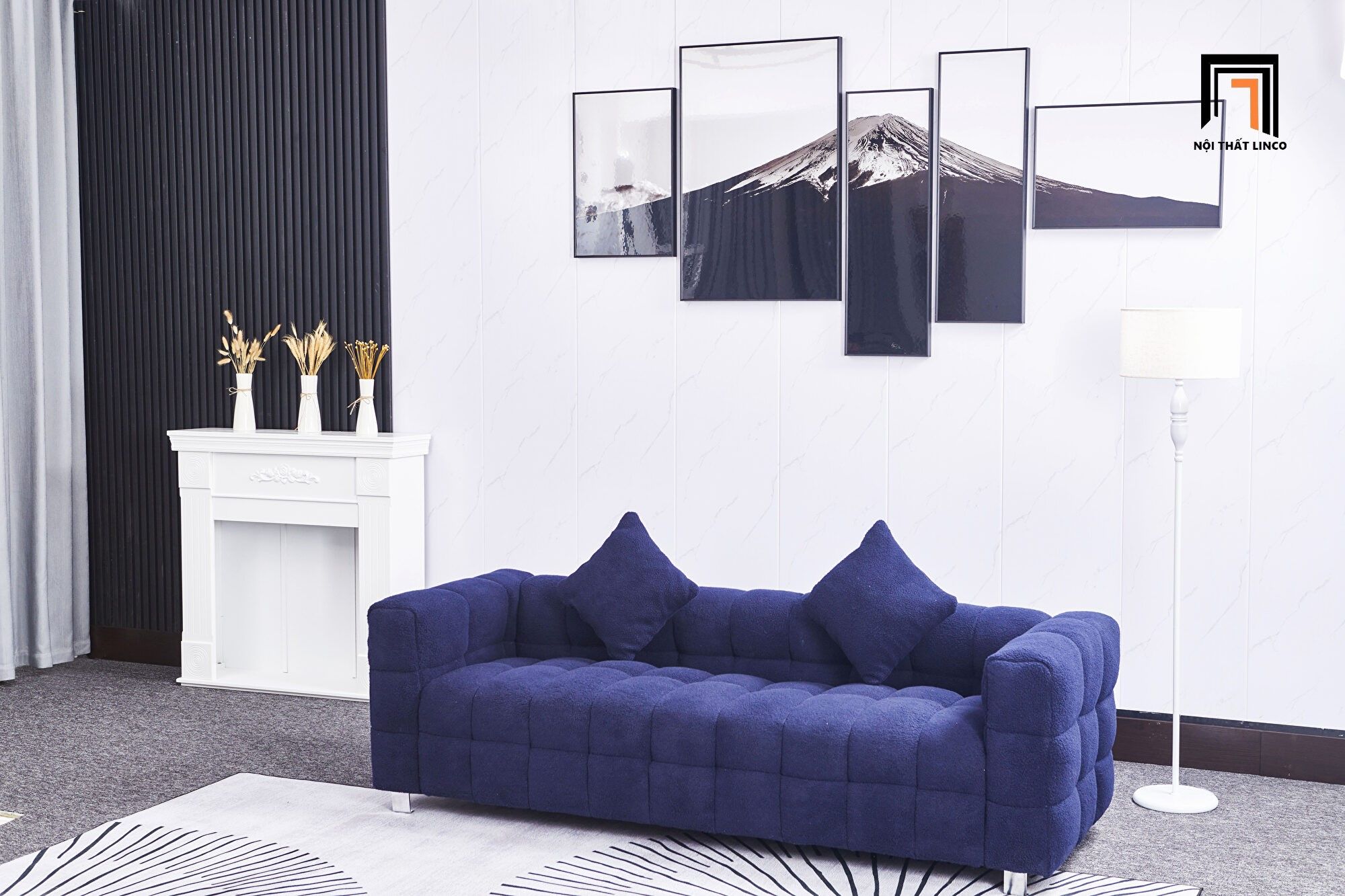Ghế sofa băng dài 2m vải lông cừu BT103 Toum cho shop tiệm