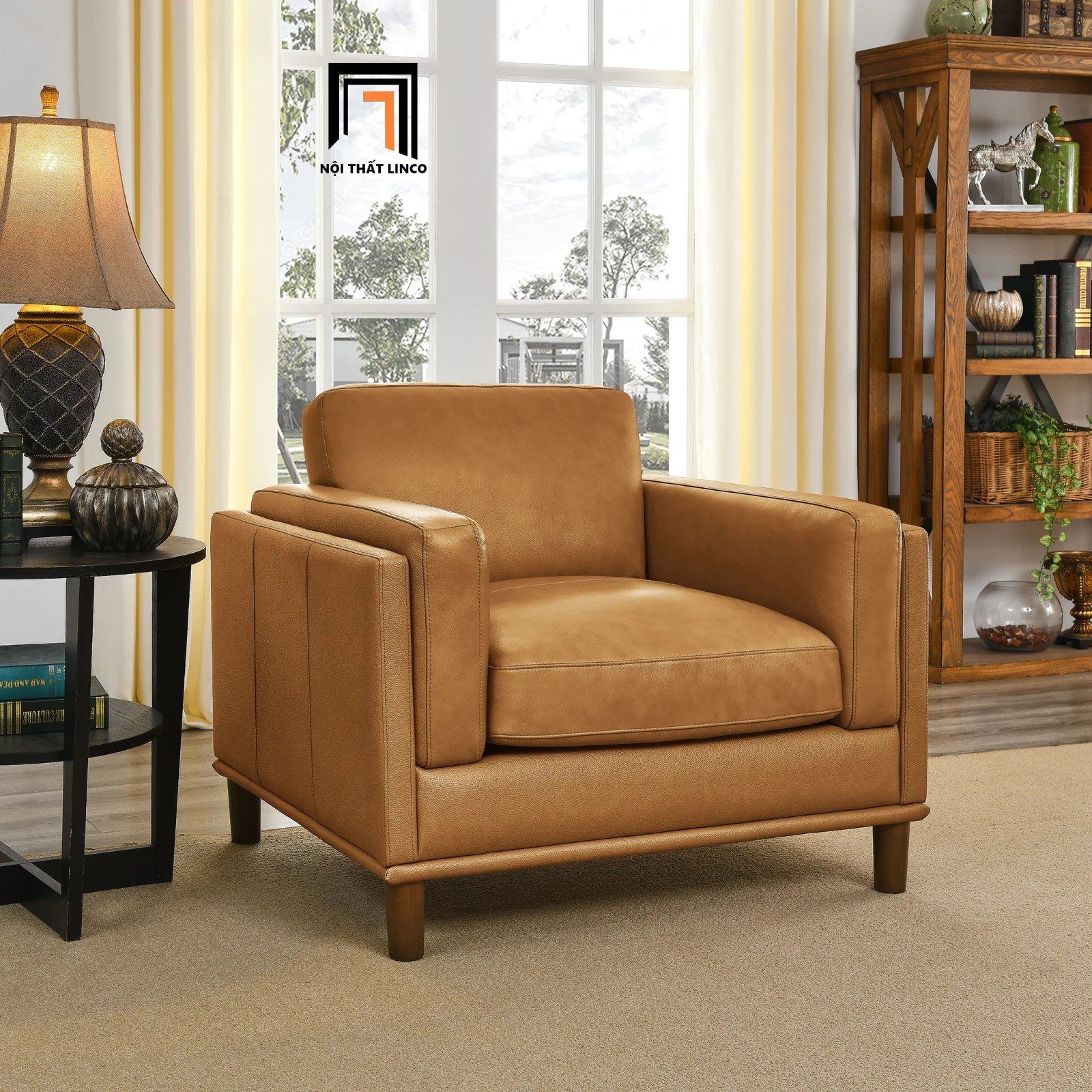 Bộ ghế sofa phòng khách cao cấp KT35 Kassy da Pu vàng nâu