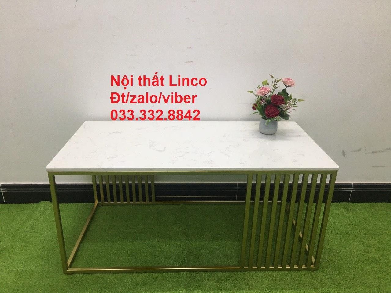 Bàn sofa phòng khách chữ nhật 1m x 50 mặt đá khung sắt vàng
