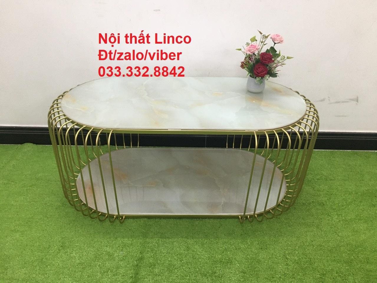 Bàn sofa phòng khách giá rẻ dài 1m x 50 mặt kính oval 2 tầng