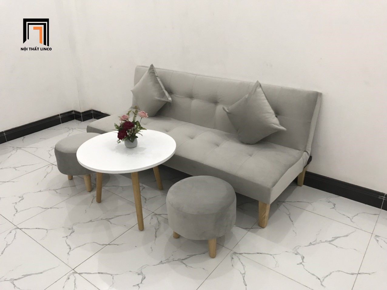 Ghế sofa giường thông minh xám vải nhung giá rẻ màu xanh ngọc