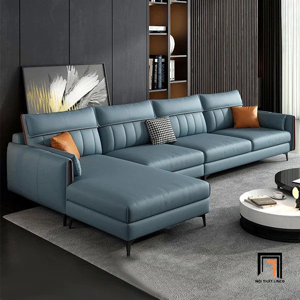 Bộ ghế sofa góc L 3m4 x 1m8 GT110 Gila da giả xám đen