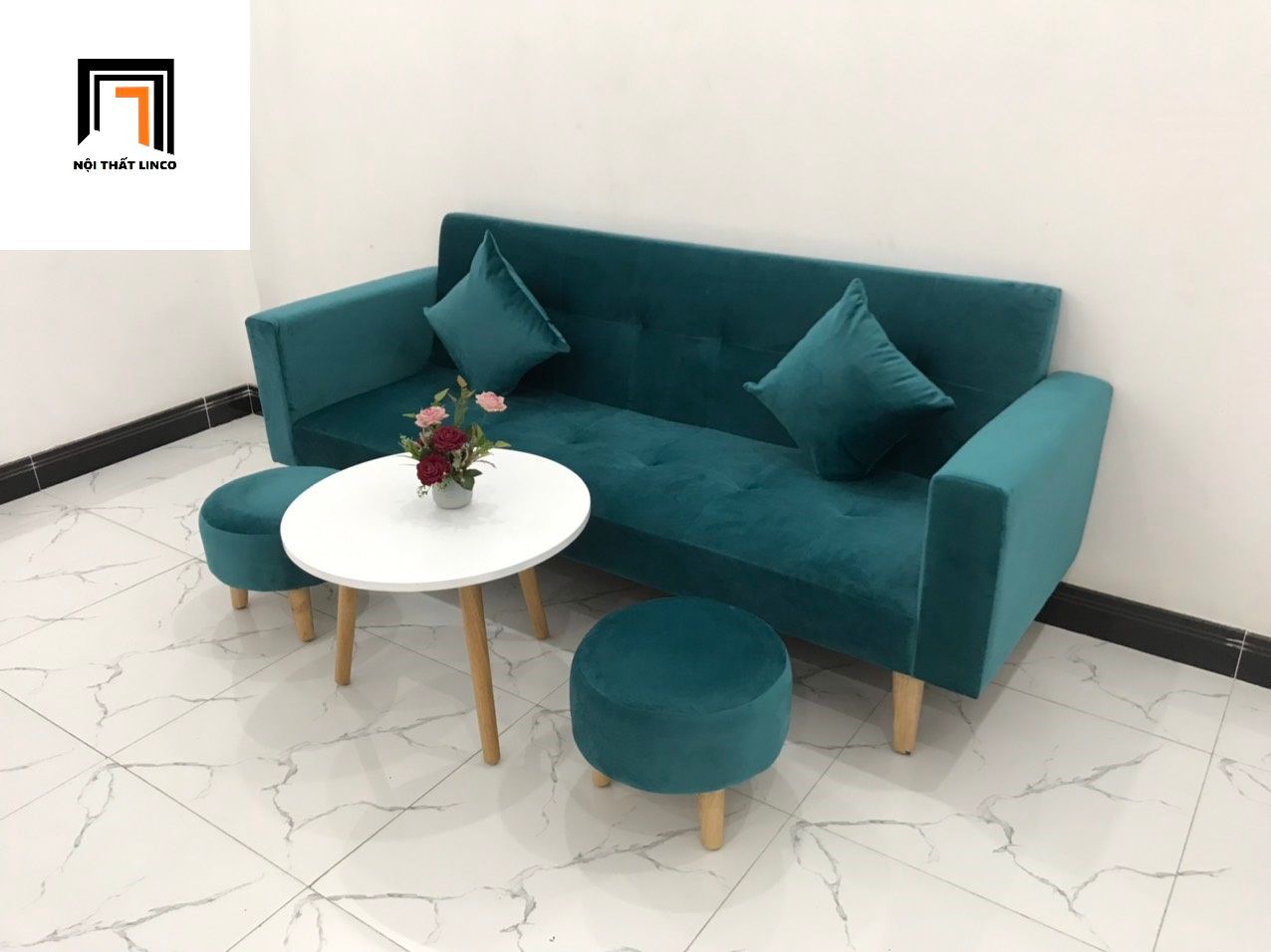Bộ ghế sofa giường thông minh BTV dài 2m xanh lá vải nhung
