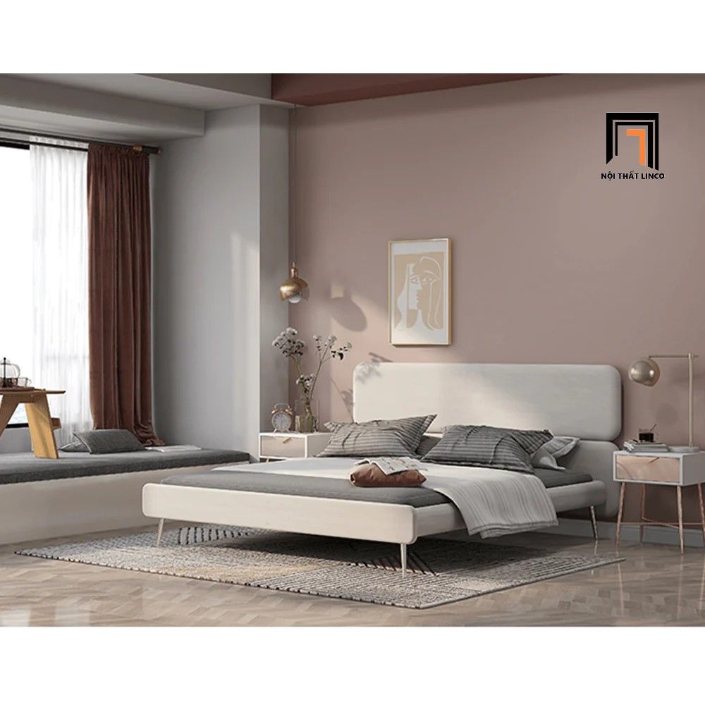 Giường ngủ vải nỉ màu đen GN46 Daryl kiểu dáng basic giá rẻ
