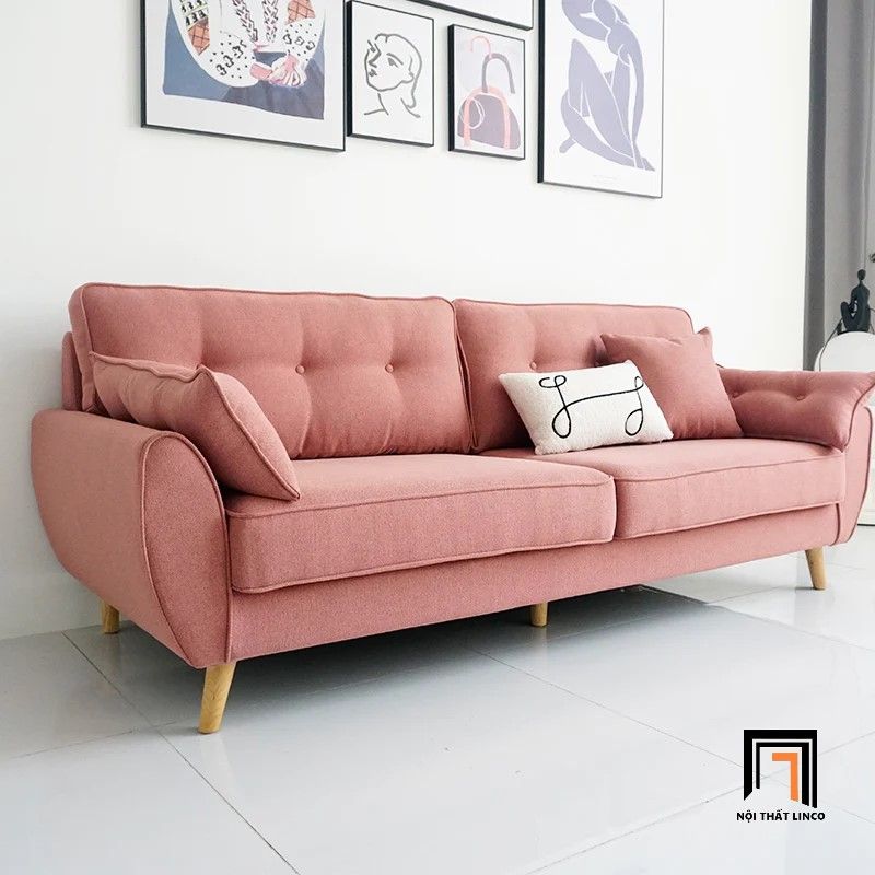 Bộ ghế sofa gia đình vải nỉ bố KT77 Dropy màu be xinh xắn