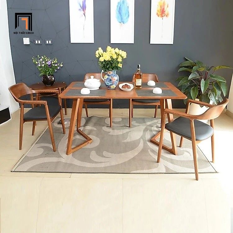 Combo bàn ghế ăn gỗ 14-KH4-G32-B92 cho gia đình nhỏ